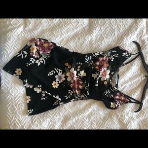 Black floral dress/shorts.